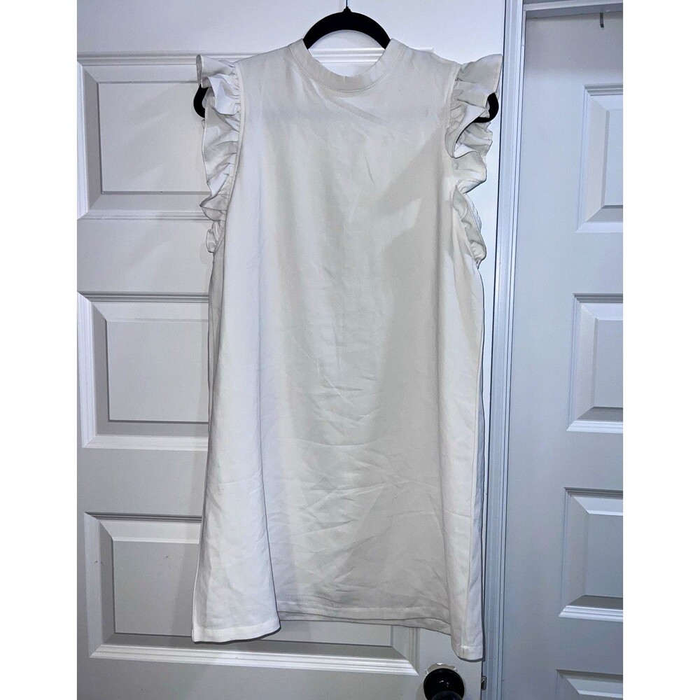 TCEC White Solid Shift Mini Dress Sleeveless Ruffle Sleeve Lined Size L